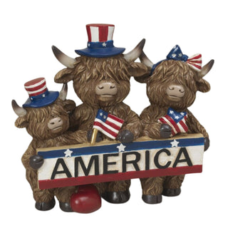 Pre-Order Spring 2026 Resin Americana Highland Cows w/ "America" Sign