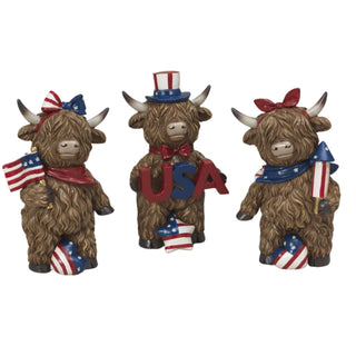 Pre-Order Spring 2026 Resin Americana Highland Cow with Hearts Star Rocks Set