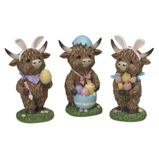 Pre-Order Spring 2026 Resin Easter Highland Cow Set with Bunny Ears on Base