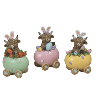 Pre-Order Spring 2026 Resin Easter Highland Cow in Egg Cart Car Set