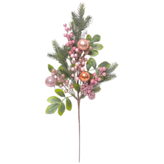 Rose Gold Pink Evergreen Ball Tree Wreath Pick 07-07210