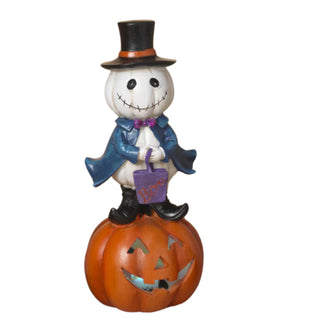 Lighted Folk Art Halloween Skeleton on Pumpkin Figurine 2736840