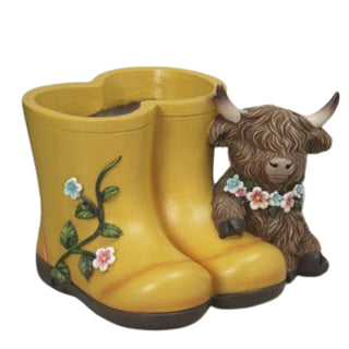 Pre-Order Spring 2026 Resin Highland Cow Yellow Boots Planter