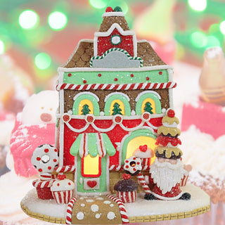 Lighted Gingerbread Santa Gnome Village Sugar Plum Donut Shop GBJ0028-B Jolly Jingles