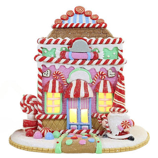 Lighted Gingerbread Gnome Village Sugar Plum Peppermint Candy Shop GBJ0028-C-Jolly Jingles
