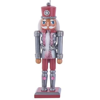 Retro Silver & Pink Nutcracker Christmas Ornament F2193