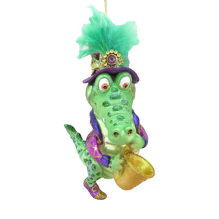 Pre-Order December Diamonds Mr Alligator w Saxaphone Glass Ornament 79-81013