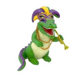 Resin Mardi Gras Gator with a Trumpet Hanging Ornament 65-65038