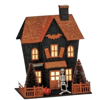 Light Up Orange Black Halloween Spooky Paper House