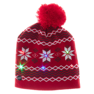 Childs Battery Operated LED Christmas Pattern Knit Hats