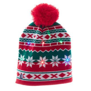 Childs Battery Operated LED Christmas Pattern Knit Hats