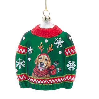 Whimsical Retro Glass Santa Dog & Cat Sweater Ornaments