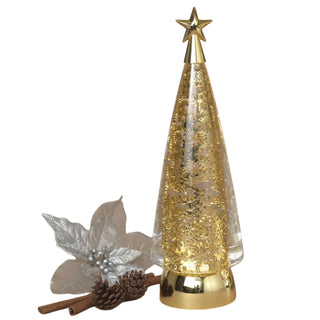 Lighted Spinning Water Globe Tree w/ Snowflakes & Timer