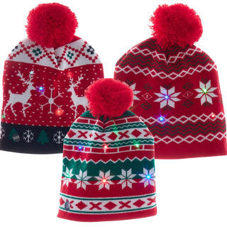 Childs Battery Operated LED Christmas Pattern Knit Hats