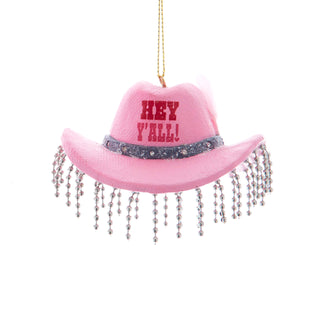 Pink Western Country Cowgirl Fringed Hey Ya'll Hat Ornament D4697 Honky Tonk