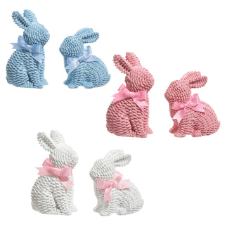 5.25" Pink, Blue or White Woven Bunnies with Bows 4511175