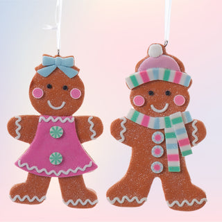 Sweet Pink Gingerbread Boy Girl Christmas Ornament Set D4451 Spoonful of Sugar