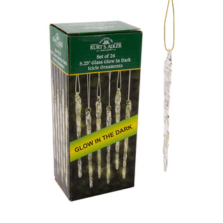 Luminosity Glow In the Dark Glass Icicle Ornaments, 24-Piece Box A1184