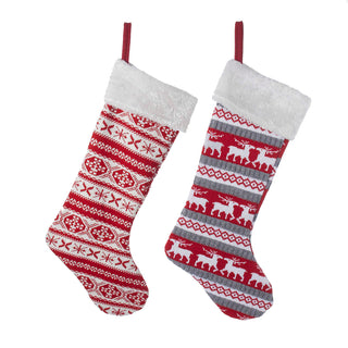 22" Red Fair Isle or Gray Red Reindeer Christmas Stocking D1904