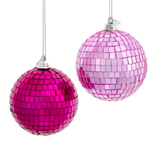 Retro Pink Disco Glass Mirrored Ball Ornament Set D4575 Bedazzled