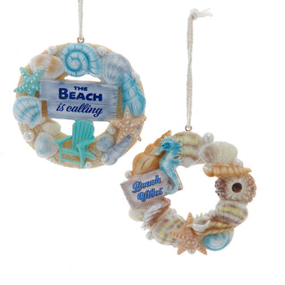 Coastal Beach Seashell & Wreath Ornament Set D4686