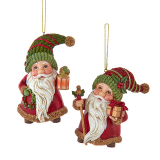 Poinsettia Gnome Santa Wearing Knit Hat Ornament Set E1065 All the Trimmings