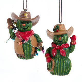 Western Cactus Snowman Ornaments E1075 Cowboy