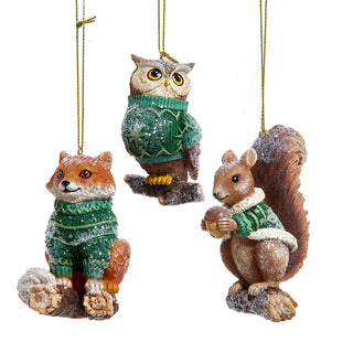 Winter Green Fox, Squirrel & Owl Ornaments E1096