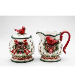 Evergreen Holiday Cardinal Hollyberry Sugar & Creamer Set