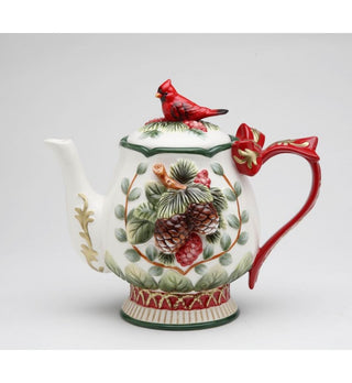 Evergreen Holiday Cardinal Hollyberry Teapot