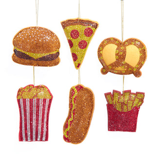 Bedazzled Retro Disco Food Ornaments Hot Dog Hamburger Pizza Popcorn Fries