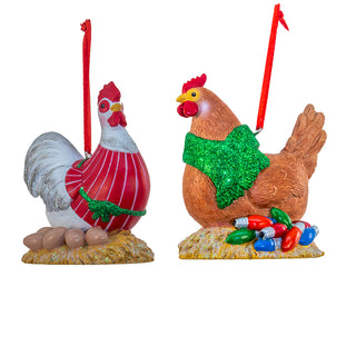 Christmas Chicken on Nest With Eggs and Lights Ornament Set H5930