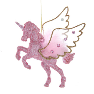 Pink Glittered Unicorn With Gold Glittered Wings Ornament H7606