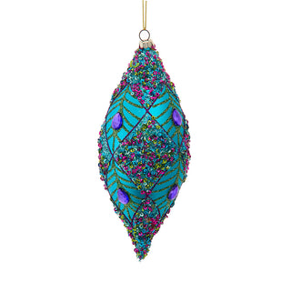 Peacock Purple, Teal & Gold Glittered Drop Ornament  H7609
