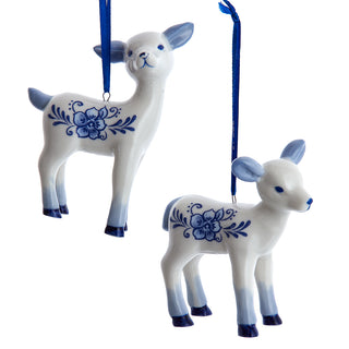 Blue Floral Scroll Porcelain Delft Deer Ornament Set J7791 Indigo Dreams