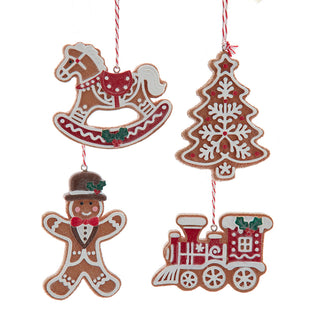 Gingerbread Man, Tree, Train & Rocking Horse Ornament Set J7837