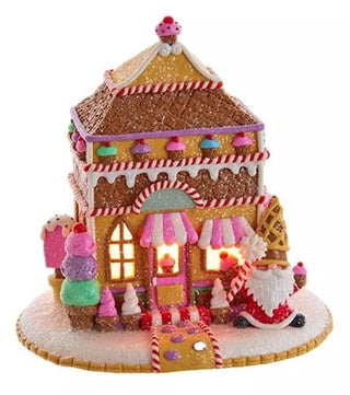 Lighted Gingerbread Gnome Village Sugar Plum Santa Ice Cream Shop GBJ0028-Jolly Jingles