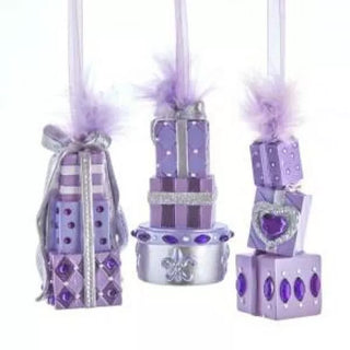 Purple Stacked Presents Boxes Set Holiday Ornament T2275 Regal Splendor