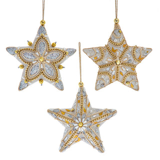 Celestial Hanging White, Gold, Silver Star Ornament Set S4470