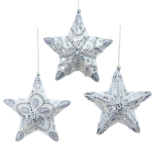 Shimmer Sparkle White & Silver Star Ornaments S4483