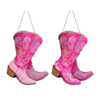 Resin Pink Cowgirl Boots Ornament Set T3720 Honky Tonk