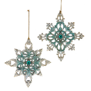 Aqua & Gold Snowflake Ornament Set T3741 Turquoise & Gold