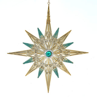 Aqua & Gold Star Ornament T3746 Turquoise & Gold