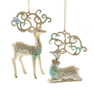 Aqua & Gold Standing & Sitting Deer Ornament Set T3747 Turquoise & Gold