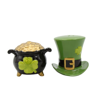 St Patricks Day Gold Green Top Hat Salt Pepper Shaker Set COO-104-21024