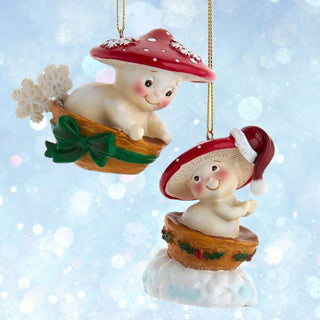 Mushroom Playing In Bowl Sled Ornament Set MLM0013 Merry Little Mushroom