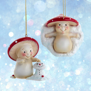 Merry Little Mushroom Having Fun In Snow Ornament Set MLM0011