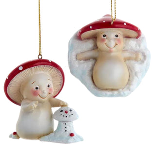 Merry Little Mushroom Having Fun In Snow Ornament Set MLM0011