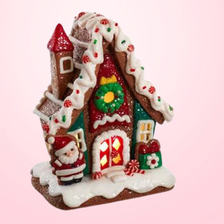 6" Battery Operated LED Gingerbread House With Santa GBJ0041