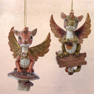 Brown Green & Copper Dragon Ornament Set of 2 D4548 Enchanted Forest